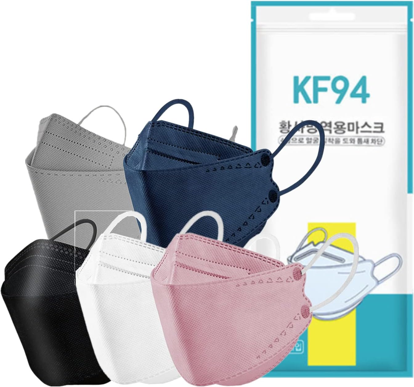 50/100PCS Adult KF94 Mask,Disposable Multicolor KF94 Mask Comfortable Fit, 4-Layers Breathable Cup Dust Mask for Adult (5 Color, 50Pack)