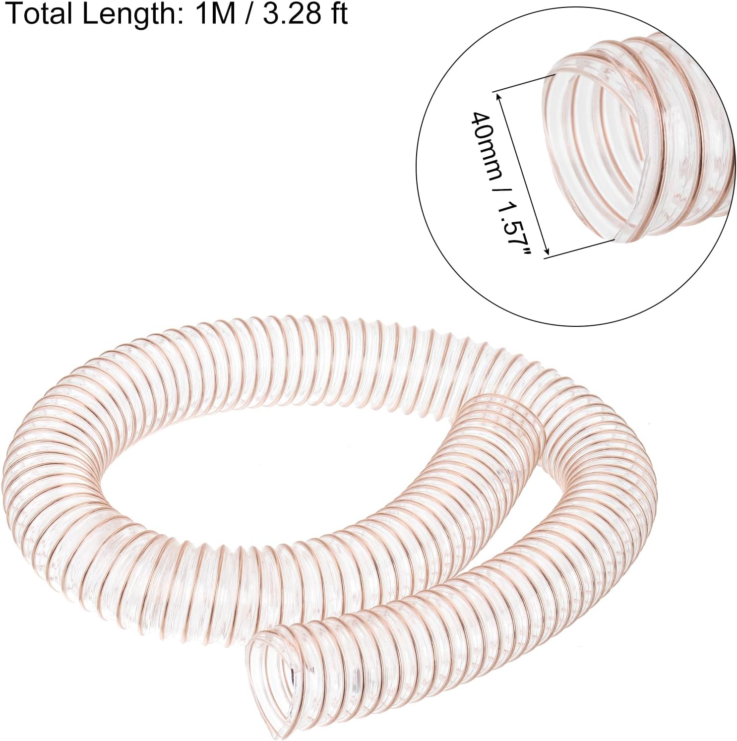 PATIKIL PU Flexible Vacuum Cleaner Hose, 40mm ID 1M Length Dust Collection Hose Use with Dust Collectors for Industrial Woodworking Cleaner, Copper Tone