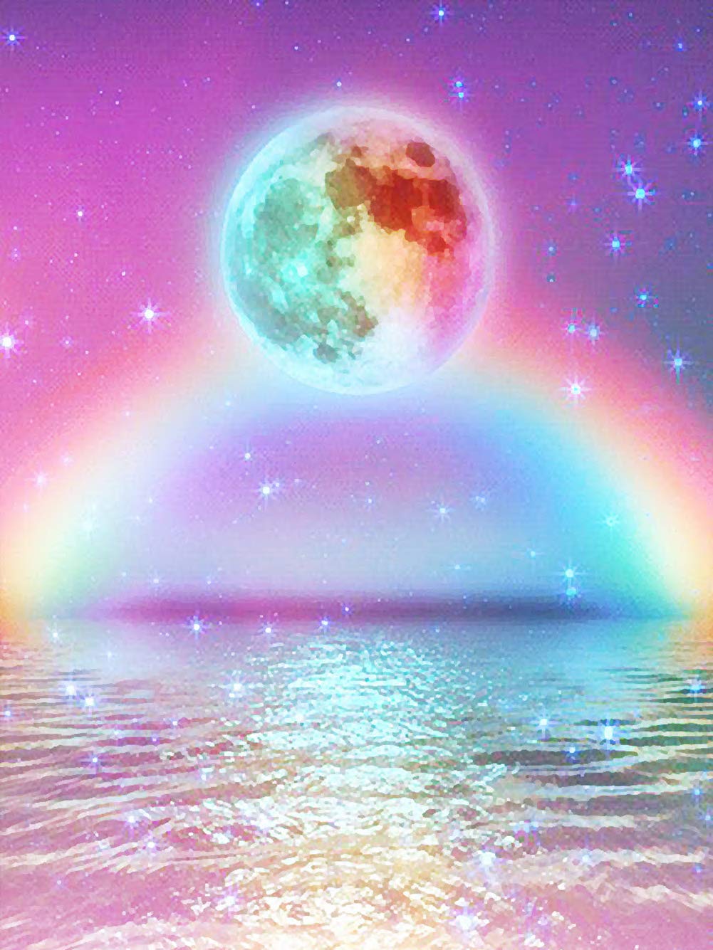 Abeuty Rainbow 5D Diamond Painting Diy Full Drill Rhinestones, Moon Sky Sea Paint With Diamonds Crystal Diamond Art Kits (Rainbow)