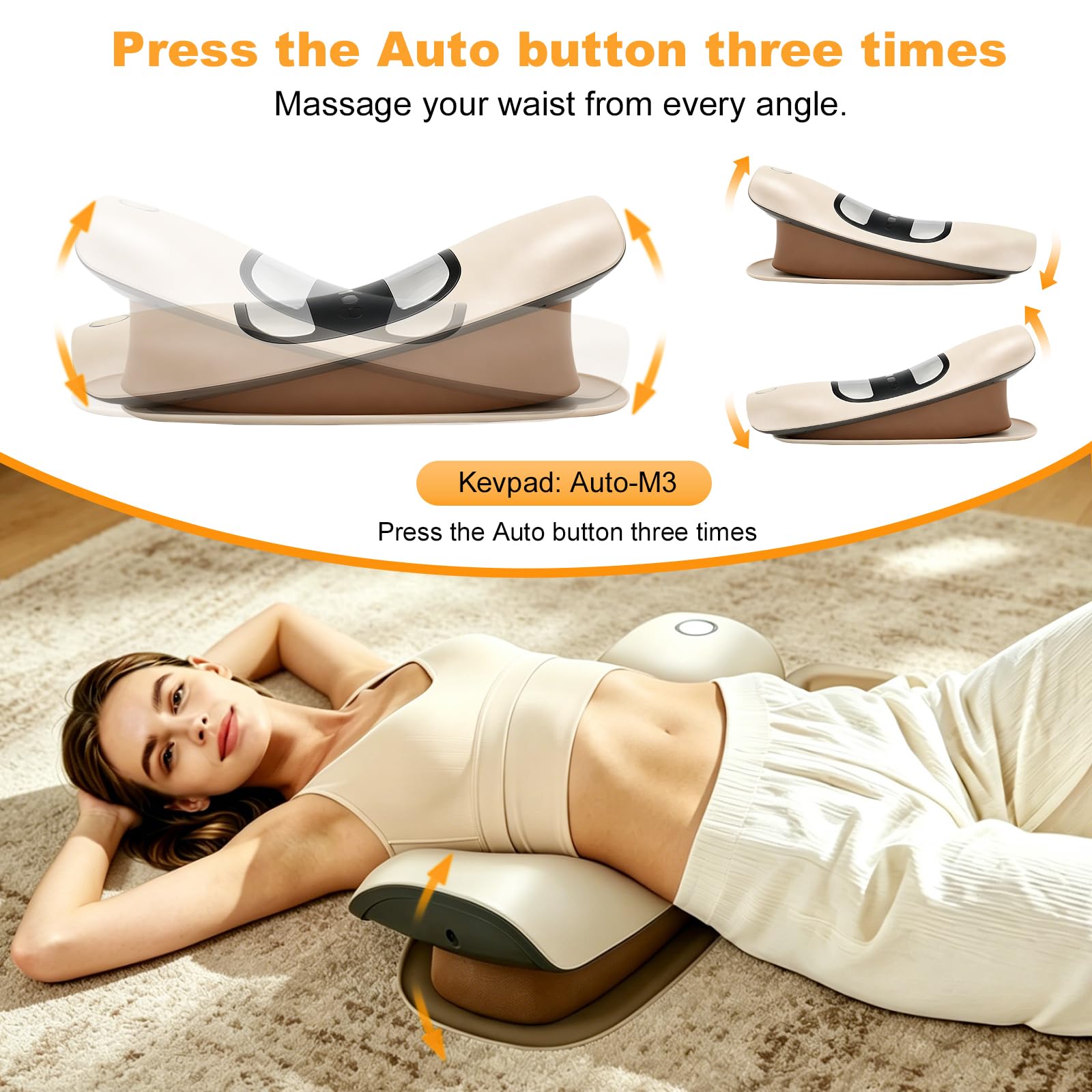 5 en 1 Appareil de Massage Lombaire électrique, 3 Niveaux Appareil de Massage Dorsal Sans Fil avec Traction 26°par Airbag, Compresse Chaude, Electrothérapie EMS à 6 Niveaux, Vibrations