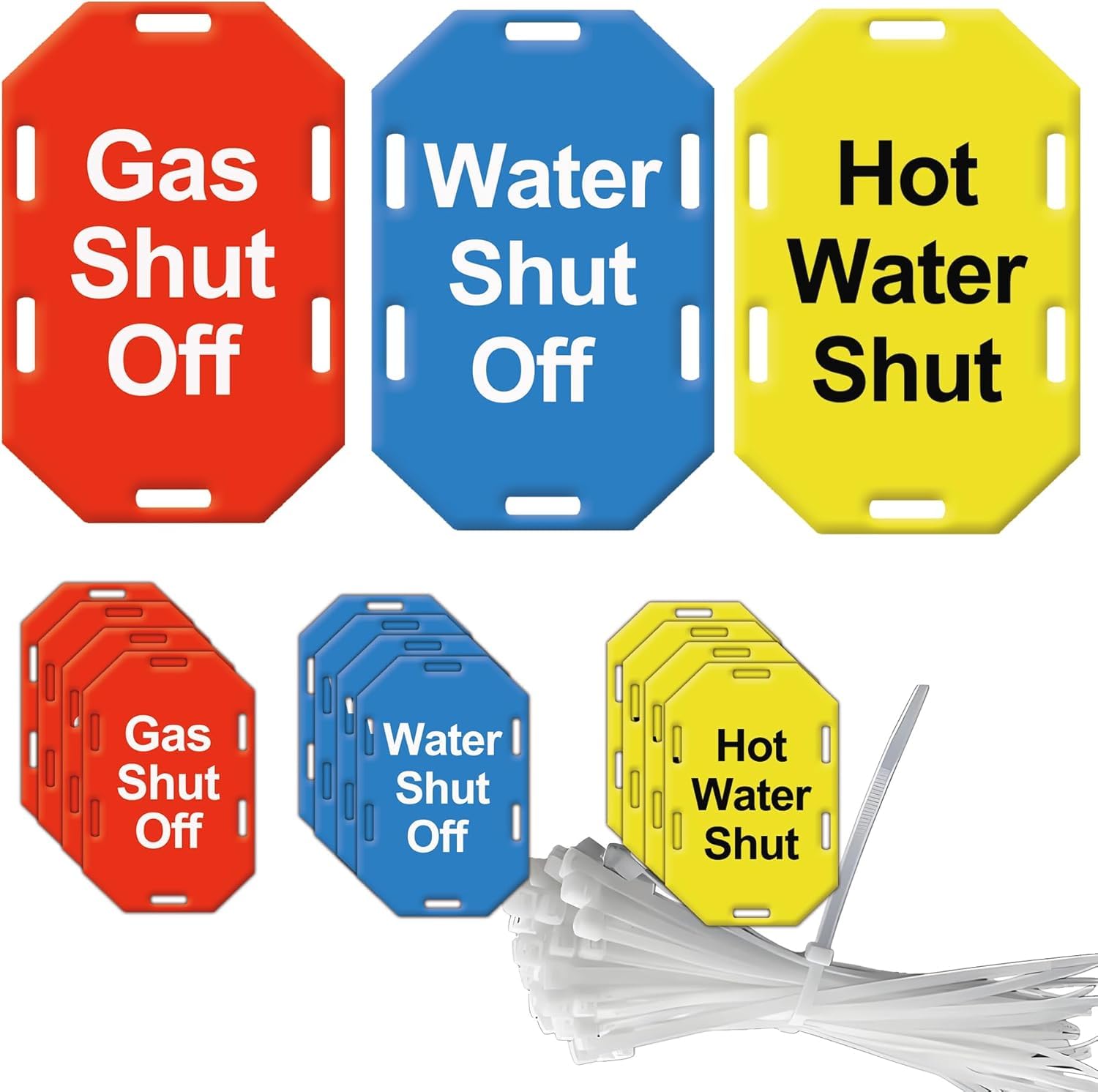 12 Shut Off Valve Tag with Ropes Gas Shut Off Water Shut Off Hot Water Shut Off Tags - Plastic Valve Identifier Tag Plumbing Identification Pipe Tags for Rental Realtor, Business, Basement