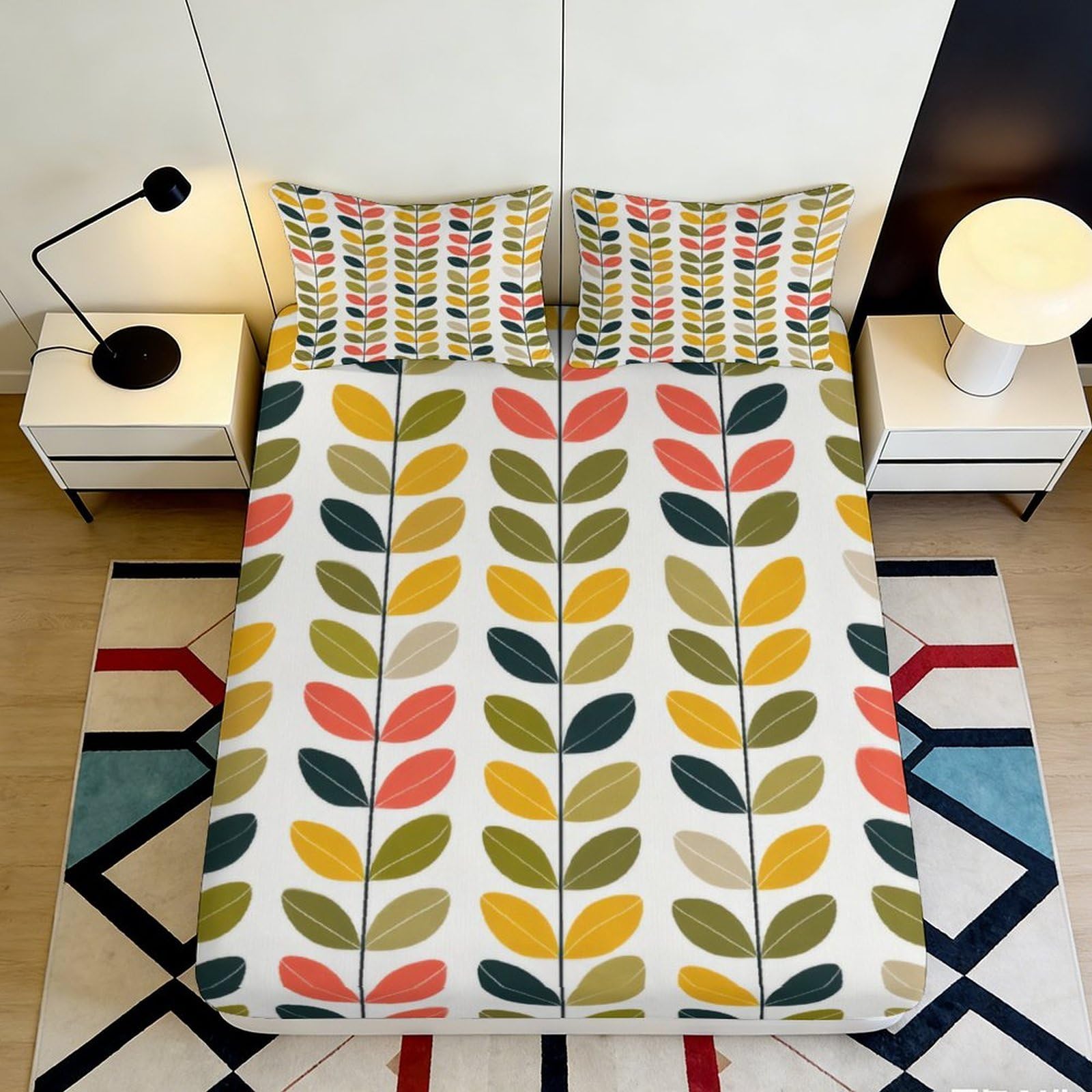 Stylish leaf pattern 3D Printed Fitted Sheet, soft touch Microfiber, home decor piece, wrinkle resistant, apartment bedding, bedroom, guest room 90x200x25cm