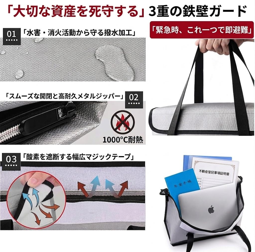 Amazon.co.jp: 耐火バッグ 防火袋 耐火 防水 現金・書類・貴重品保管