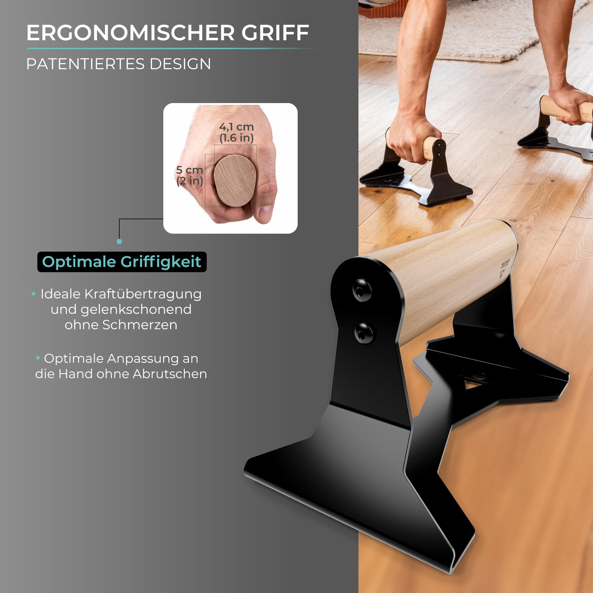 PULLUP & DIP Liegestützgriffe mit ergonomischem Holz Griff und hochbelastbarem Stahl - Rutschfeste Push-Up bars Handstandbarren für Krafttraining und Calisthenics