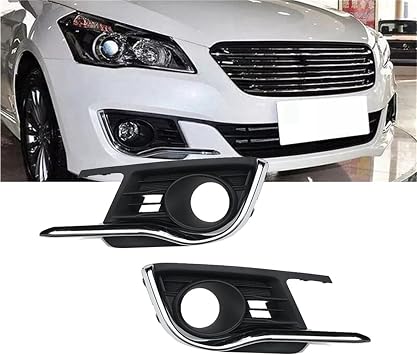 Left Front Bumper Fog Light Cover With Chrome Trim Strip Compatible With Suzuki Ciaz 2015-2017 Car Lamp Grille Bezel