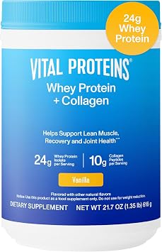 Vital Proteins Whey Protein Powder+ Collagen Peptides, 24g Protein Supporting Recovery & Joint Health, with Vitamin C, About 16 Servings - Vanilla 21.7oz