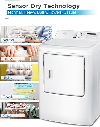 Miniatura 4 de BLACK+DECKER Secadora de carga frontal de 7.0 pies cúbicos, secadora de ropa eléctrica con pantalla LED y control de dial, 5 sensores y selecciones