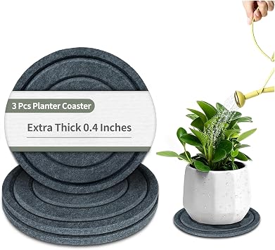 BXI Felt Plant Saucer Mat - 3 Pcs 8 Inch Water Absorbent Planter Coaster, 0.4 Inch Thick Flower Pot Saucer Pad, Planting Drip Tray for Indoors, Fabric Protective Plate for Tabletop and Floor Surface