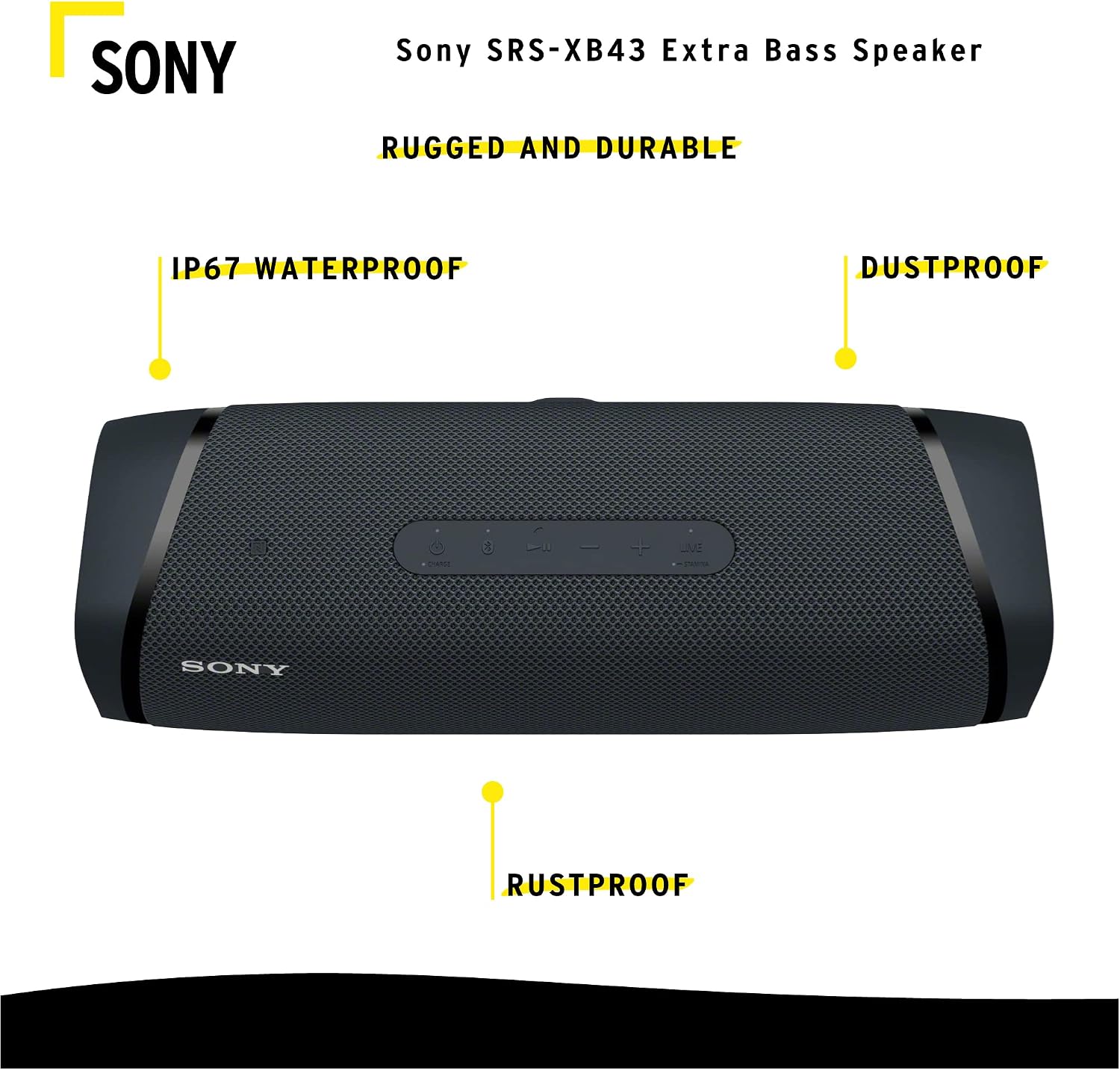 Sony SRSXB43 Extra BASS Bluetooth Wireless Portable Speaker (Black) Bundle with Storage and Travel Case (2 Items)