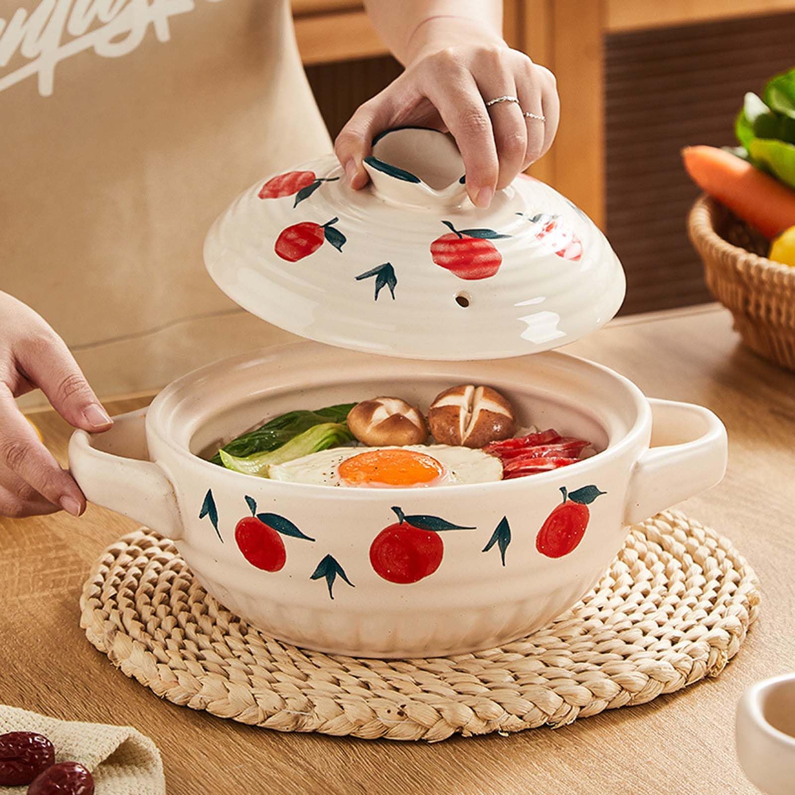 Naczynie żaroodporne ceramiczne z pokrywką, garnek ceramiczny odporny na wysoką temperaturę, garnek gliniany do gotowania, garnek do zupy, garnek do duszenia, garnek żeliwny