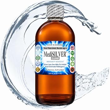 MediSILVER Clear True Free Ionic Colloidal Silver Dietary Supplement - 250 mL 8.45 Fl Oz in BPA-Free Amber Plastic Bottle