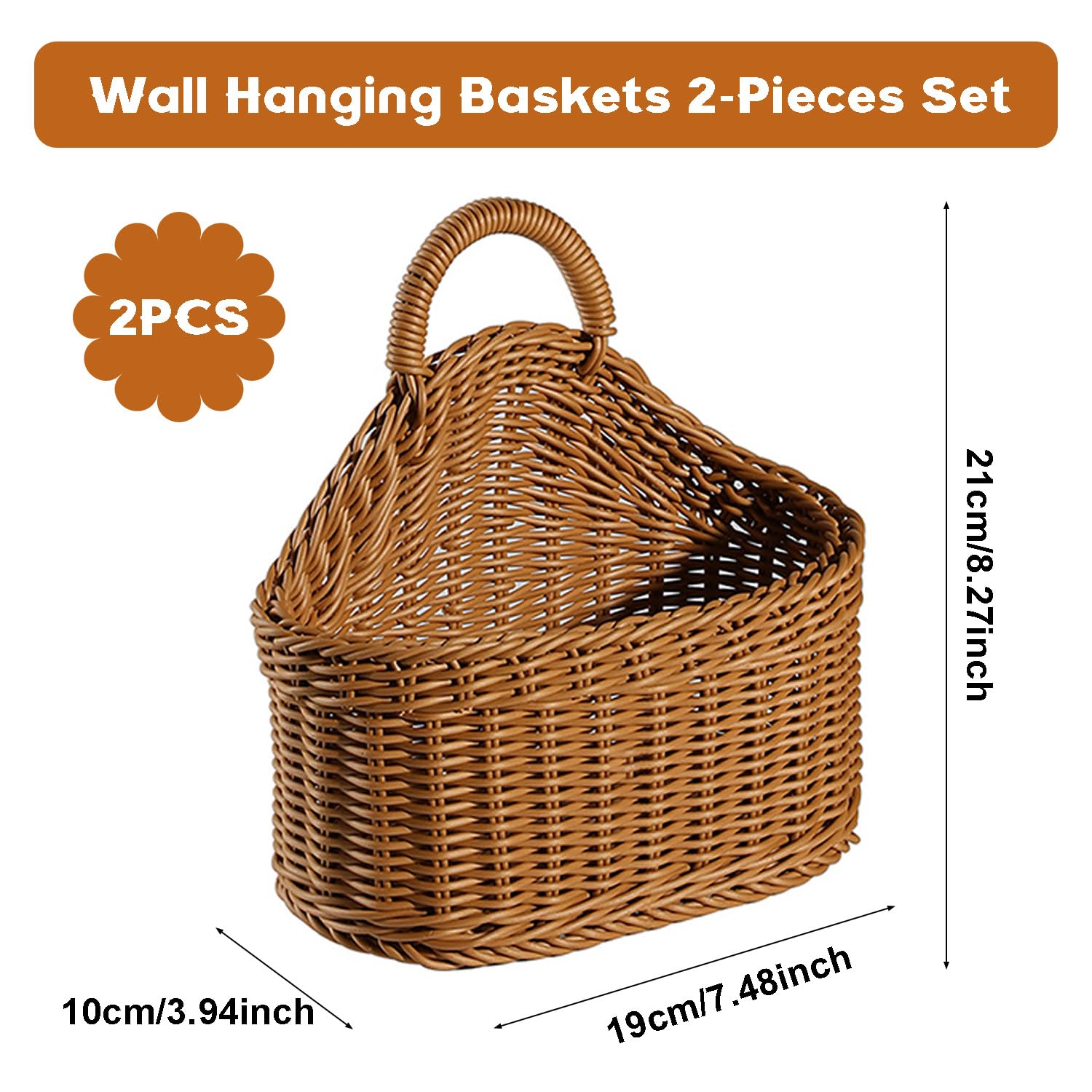 Reicyfang 2 Pcs Hanging Storage Baskets, Potato Garlic Onion Pantry Storage Baskets, Wall Decorative Storage Basket, Washable Decorative Basket Woven Wall Basket Kitchen Bin for Kitchen, Living Room