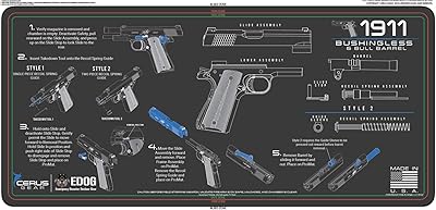 1911 Bushingless EDOG Cerus Gear Instructional Step by Step Heavy Duty Cleaning 12x27 Padded Gun- Work Surface Protector Mat Solvent & Oil Resistant