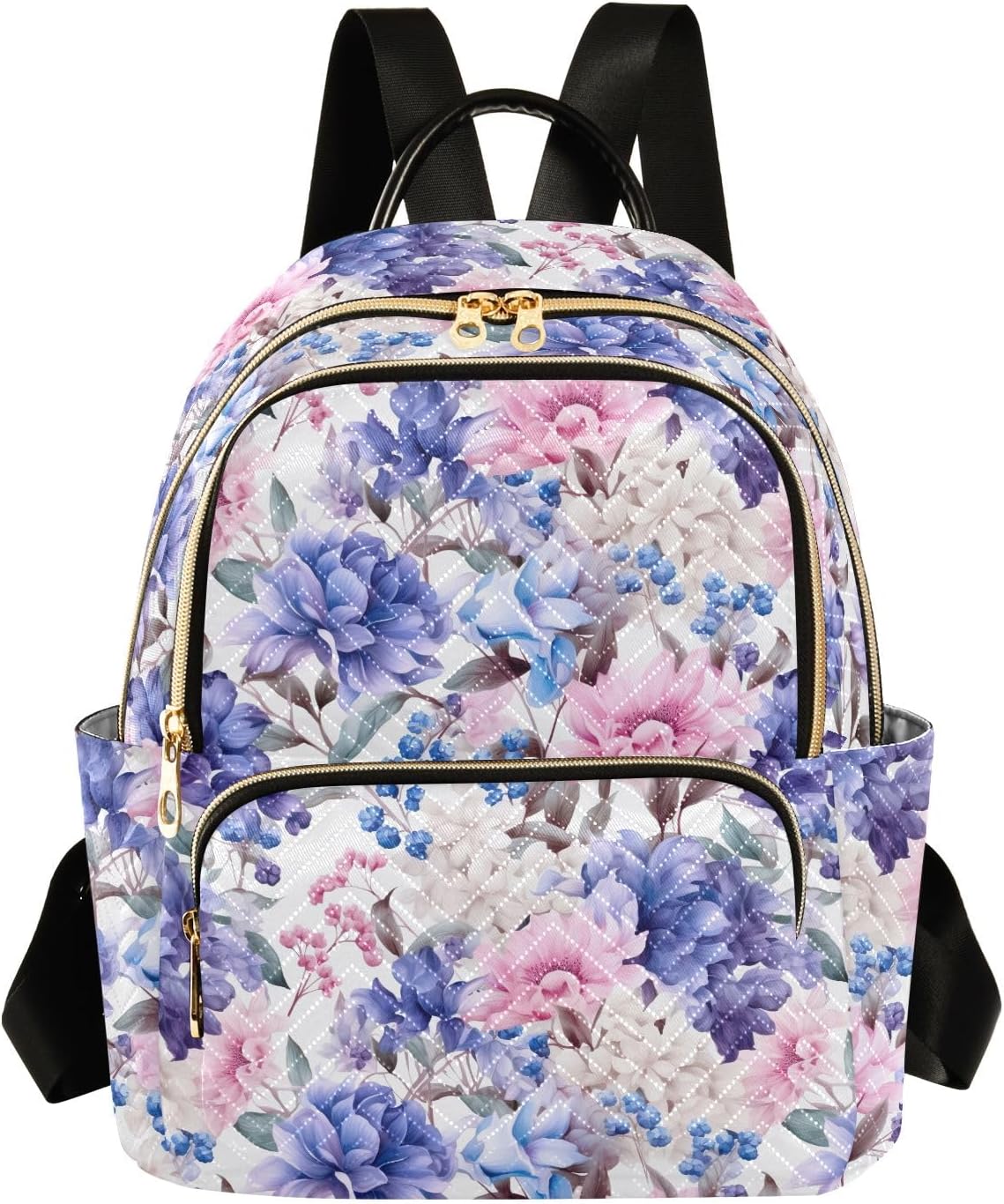 CHIFIGNO Small Backpack Purse for Women, Cute Fashion Backpacks Pink Blue Purple Flowers Lightweight Travel Backpack Anti-theft Work Backpack