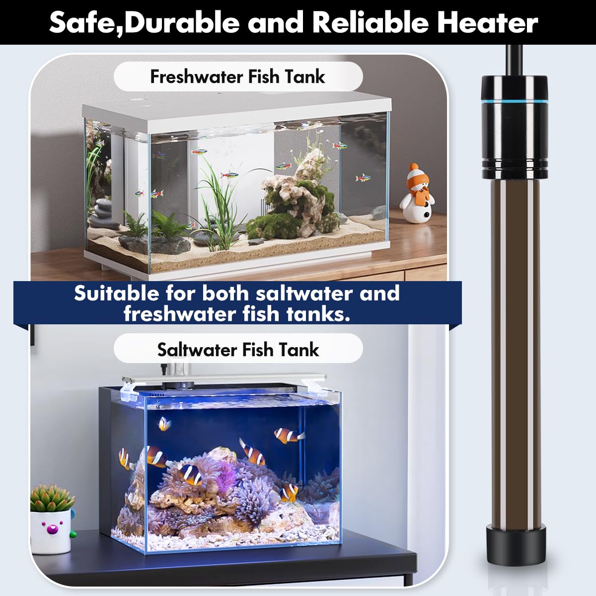 Orlushy 300 W Aquariumheizung, verstellbare Aquariumheizung mit Digitalanzeige, externer Steuerung, Überhitzungsschutz und kostenlosem Thermometer für Süß- und Salzwassertank mit 40–60 Gallonen