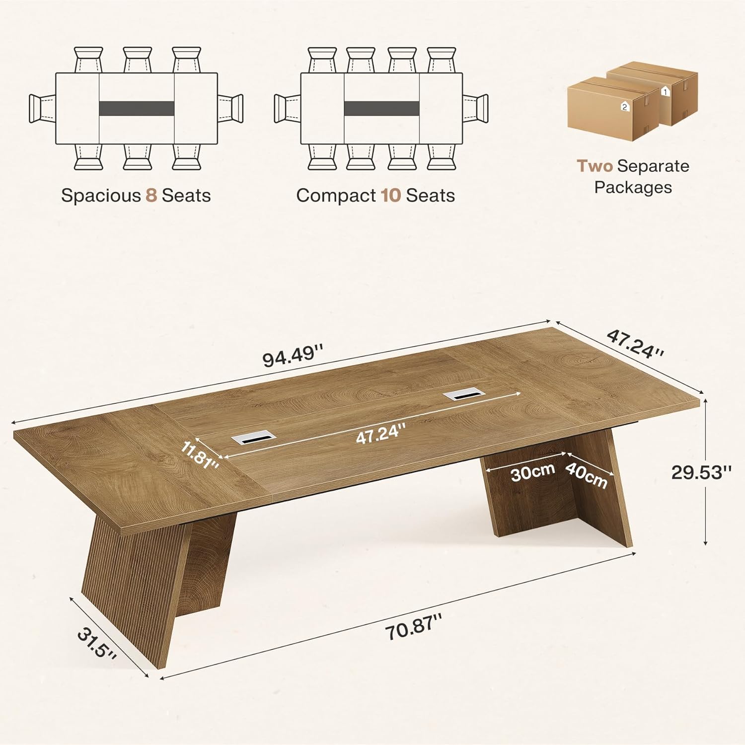 Tribesigns 8ft Conference Table, Conference Room Table for 10 People, Large Meeting Desk with Cable Grommet, Modern Boardroom Table for Office Conference (1, Brown)