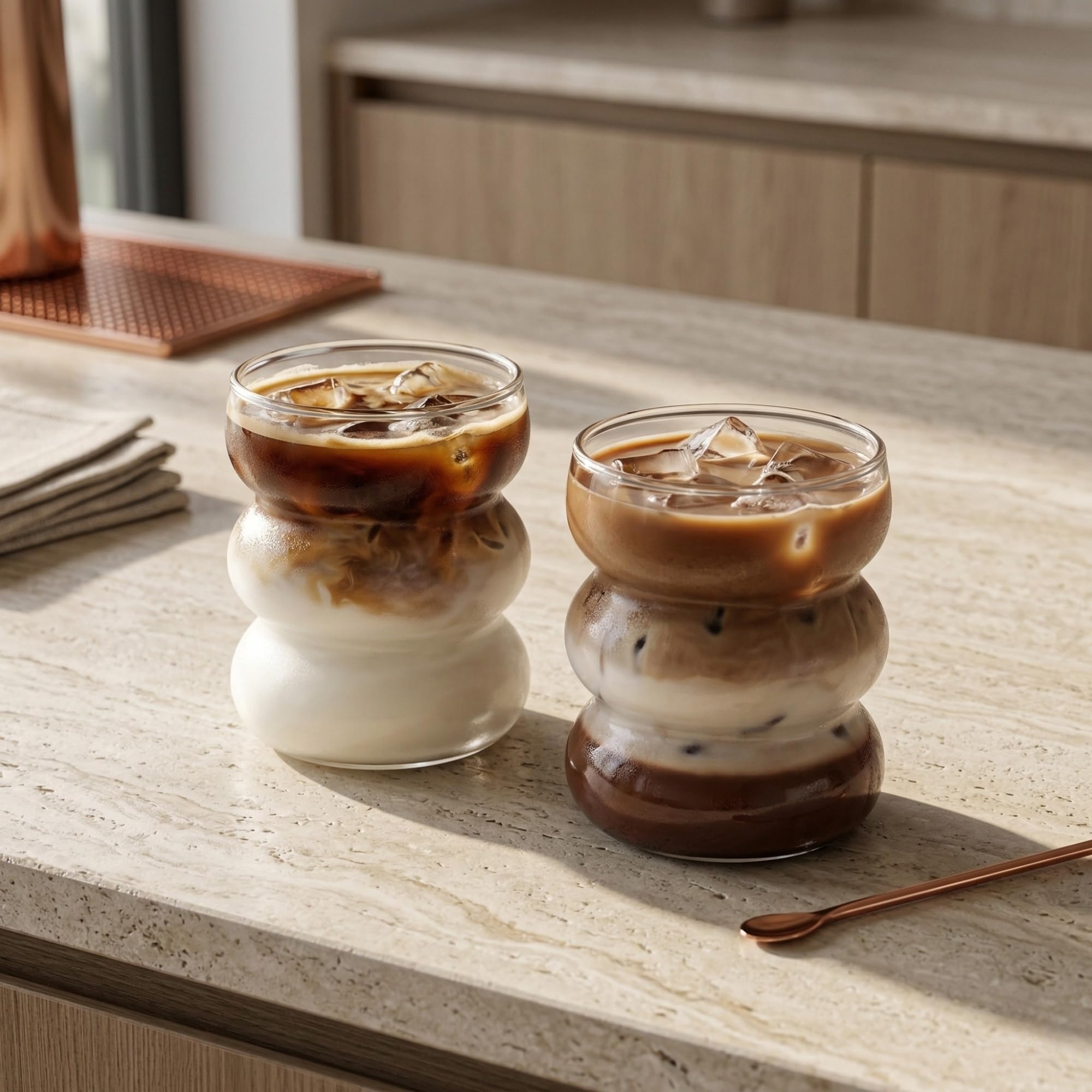 Asimetrik Borosilikat Cam Bardak, 350 Ml Kapasite, Isıya Dayanıklı Yapı, Makinede Yıkanabilir, Ev Ofis Restoran İçin Kullanıma Uygun Borosilikat Cam Kahve Espresso Latte Sunum Bardağı
