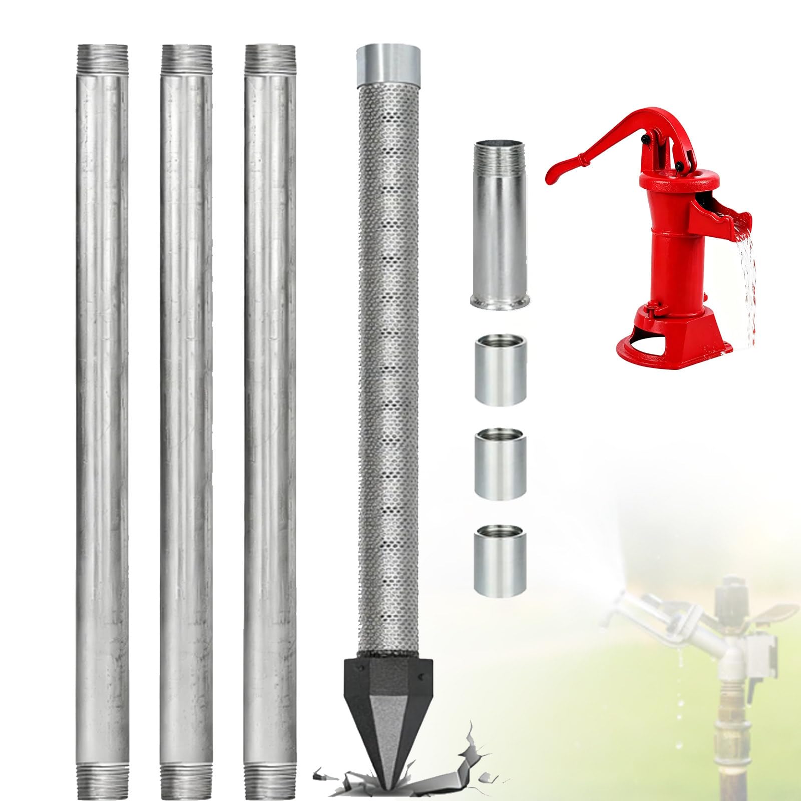 ZyKnaurral Backyard Sand Point Well Kit/Reinforced Cast Iron Point/Drive Well Point, High Performance Groundwater Intake for Off Grid Utility Supply/Shallow Well Drilling Tool 4M-WithWaterPump