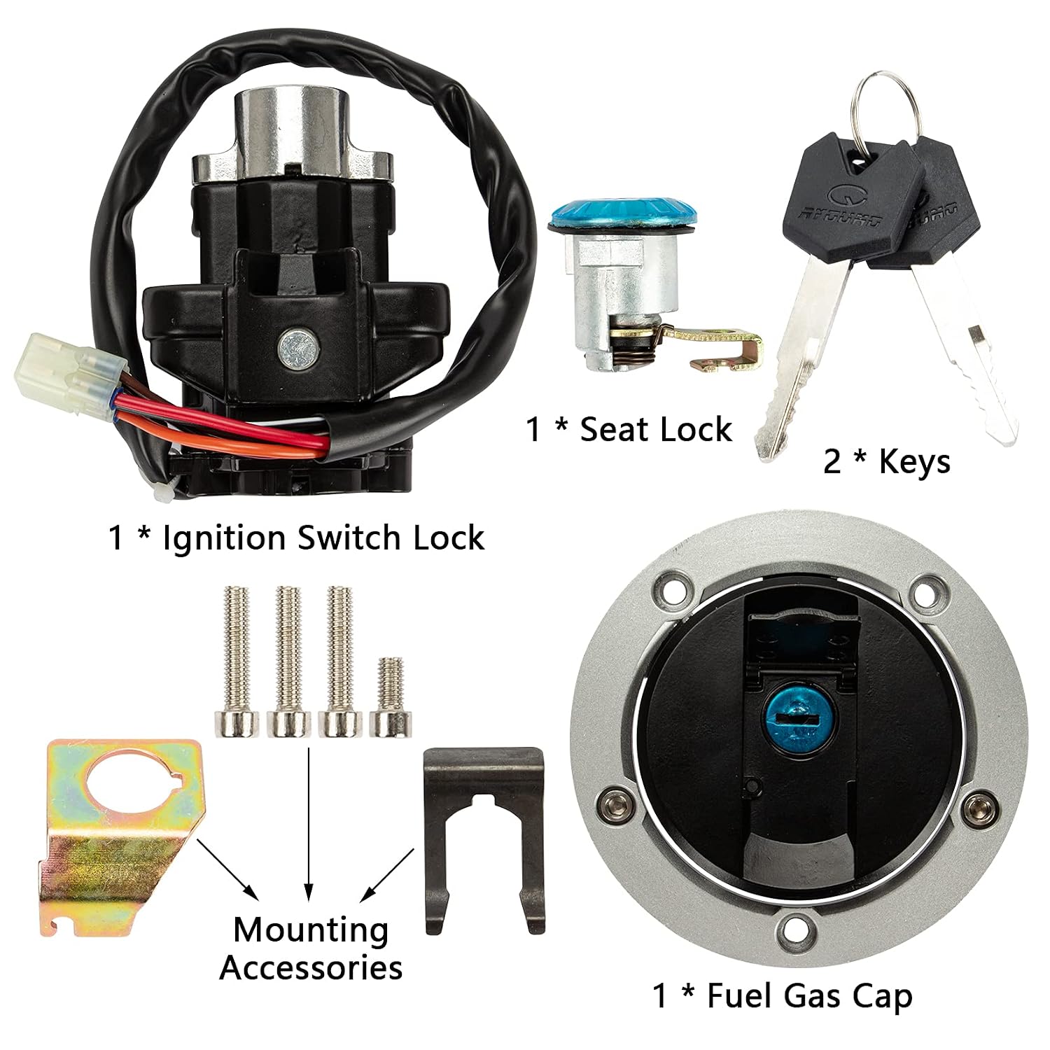 Ignition Switch Fuel Gas Cap Lock Key Set Ignition Switch + Gas Fuel Tank Cap + Seat Lock + Keys for SV1000S 2003-2008 and for GSXR600 750 2004-2005