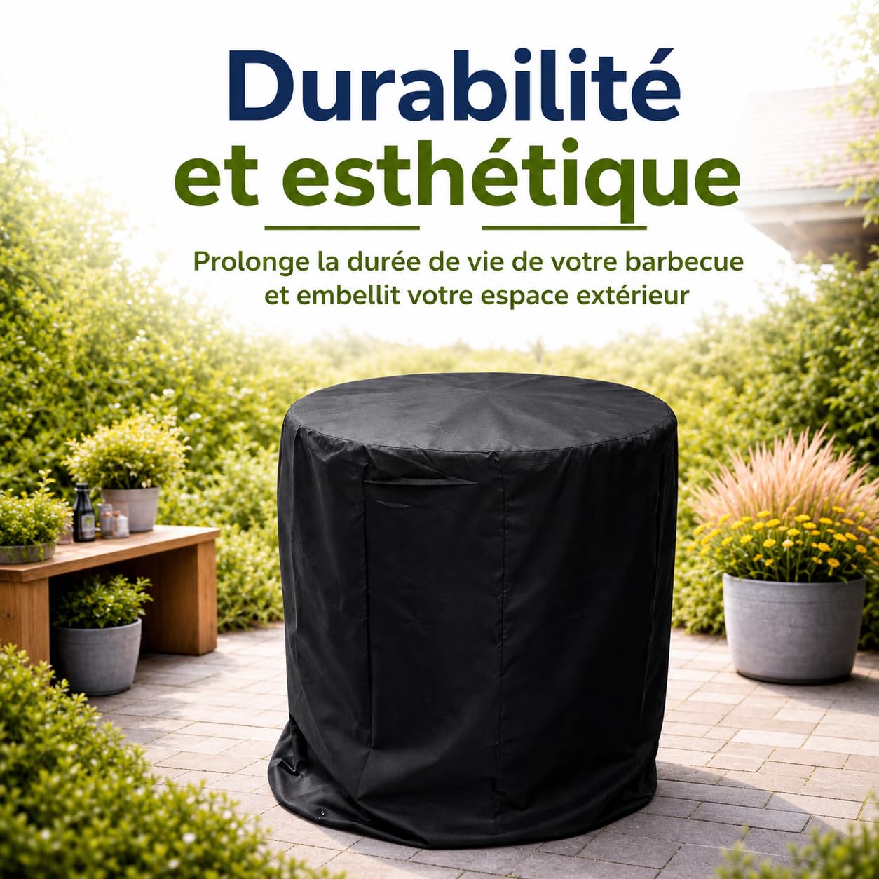 Funda de Barbacoa Redonda de poliéster de Gran tamaño Ø90 × 120 cm – Impermeable, a Prueba de Rayos UV y a Prueba de Polvo, Protege tu Parrilla (58×77cm)