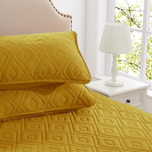 Miniatura 7 de COZYART Juego de edredón de tamaño individual, colcha ligera de color amarillo mostaza con fundas de almohada, juego de ropa de cama suave para