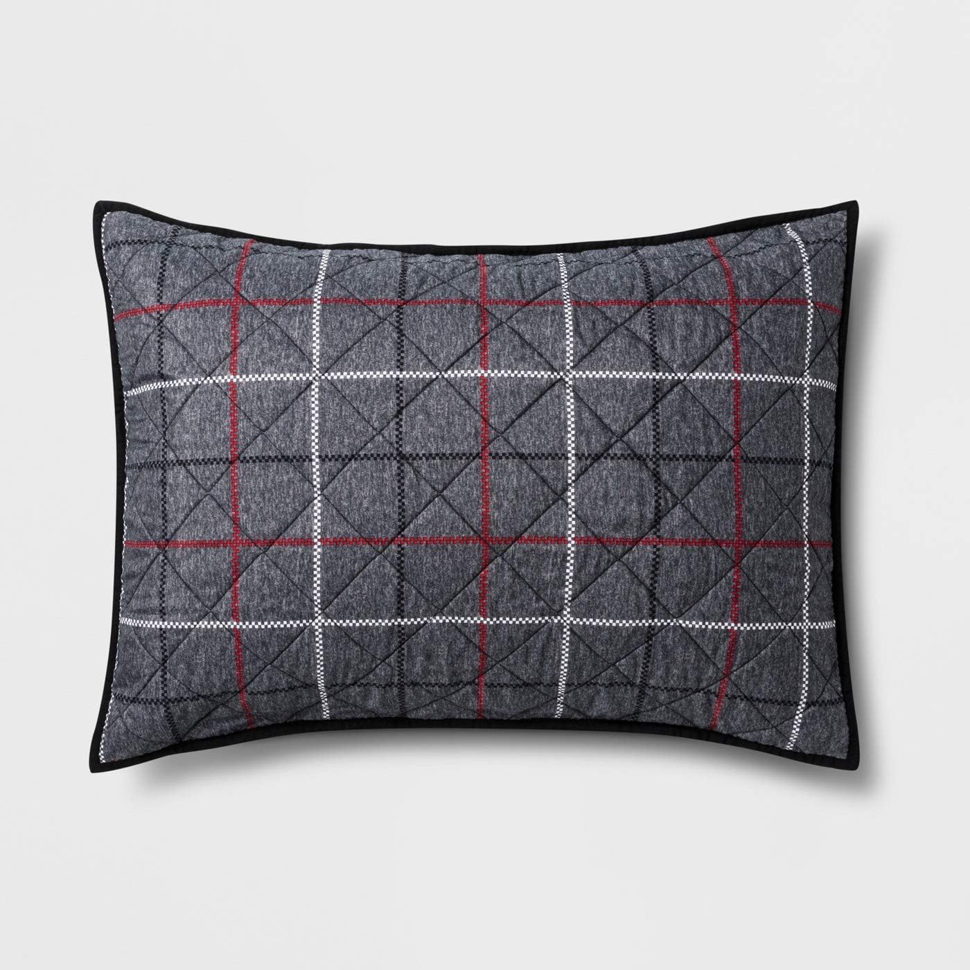 Pillowfort Standard Window Pane Pillow Sham Gray Plaid 20