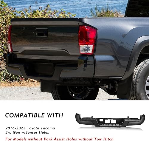 Vista 27 de Reemplazo del conjunto de parachoques trasero para Toyota Tacoma 1995 1996 1997 1998 1999 2000 2001 2002 2003 2004, parachoques de acero cromado