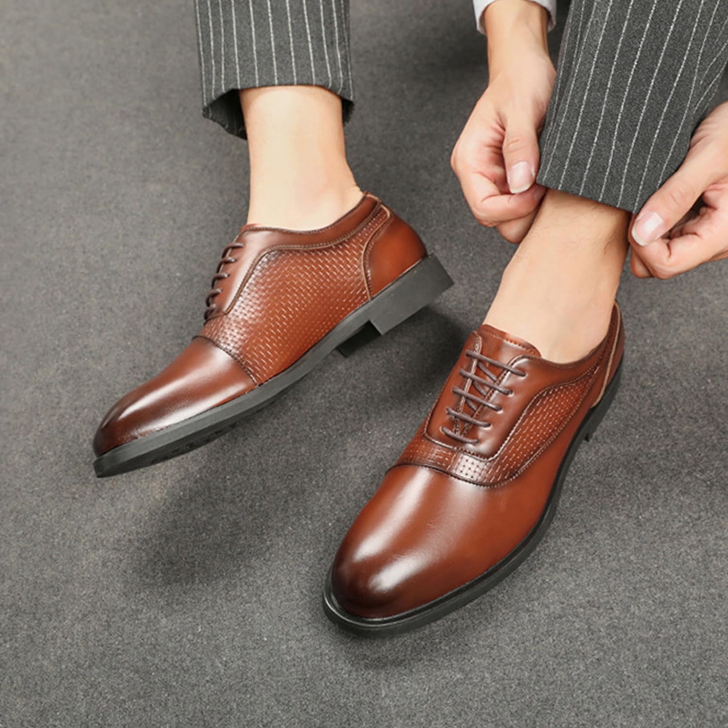 Scarpe eleganti Oxford da uomo - Calzature classiche da ufficio formali stringate for matrimonio Comode scarpe da ufficio Nero Marrone