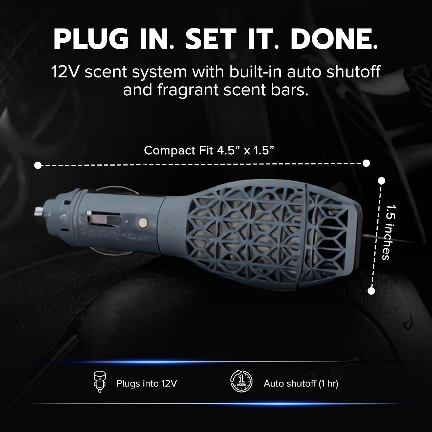 Drive Time Power Fresh 12V Car Air Freshener Bundle – Plug-In Diffuser + 6 Long-Lasting Scent Bars (Up to 30 Days Each) – Refillable Automotive Freshener for Clean, Fresh Car Interior - Silver