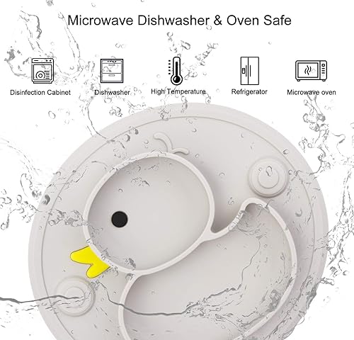 Miniatura 2 de Linowos Plato dividido de silicona para bebés, plato de alimentación portátil antideslizante con ventosa para niños, bebés y niños, sin BPA, apto