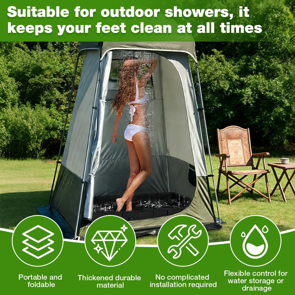 Base de Douche Pliable, 2 en 1 Receveur de Douche Portable Avec 1 Mètre Tuyau de Vidange, Base de Douche de Camping pour Laver Les Animaux, Le Camping et Les Voyages (104 x 104 x 13 cm)