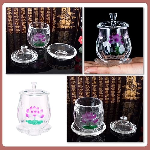 Miniatura 4 de Cabilock Vasos de vidrio Taza de té de vidrio Taza de altar Taza de oferta de agua Copa de adoración budista de vidrio Taza de cáliz Tazón de oferta