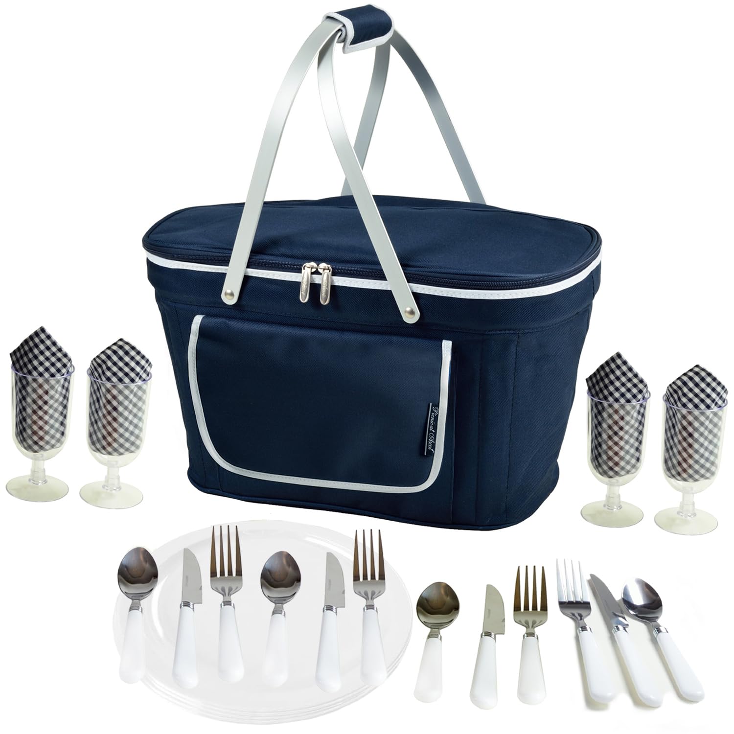 Picnic at Ascot Składany izolowany kosz piknikowy wyposażony w serwis dla 4 osób, granatowy