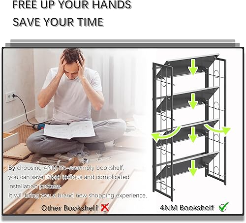 Miniatura 7 de 4NM Estantería plegable de 4 niveles sin ensamblaje, estantes de almacenamiento vintage, estantes de pie, organizador de estudio, oficina en casa,