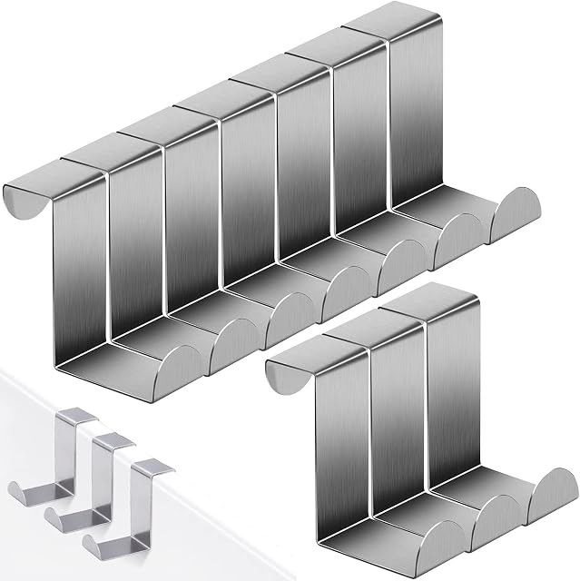 Winfred 10Pack Over Door Hooks Over Cabinet Door Hooks Heavy Duty Z-Shaped Reversible Hanging Hooks Sturdy Stainless Steel Door Hanger for Kitchen, Bathroom, Bedroom and Office