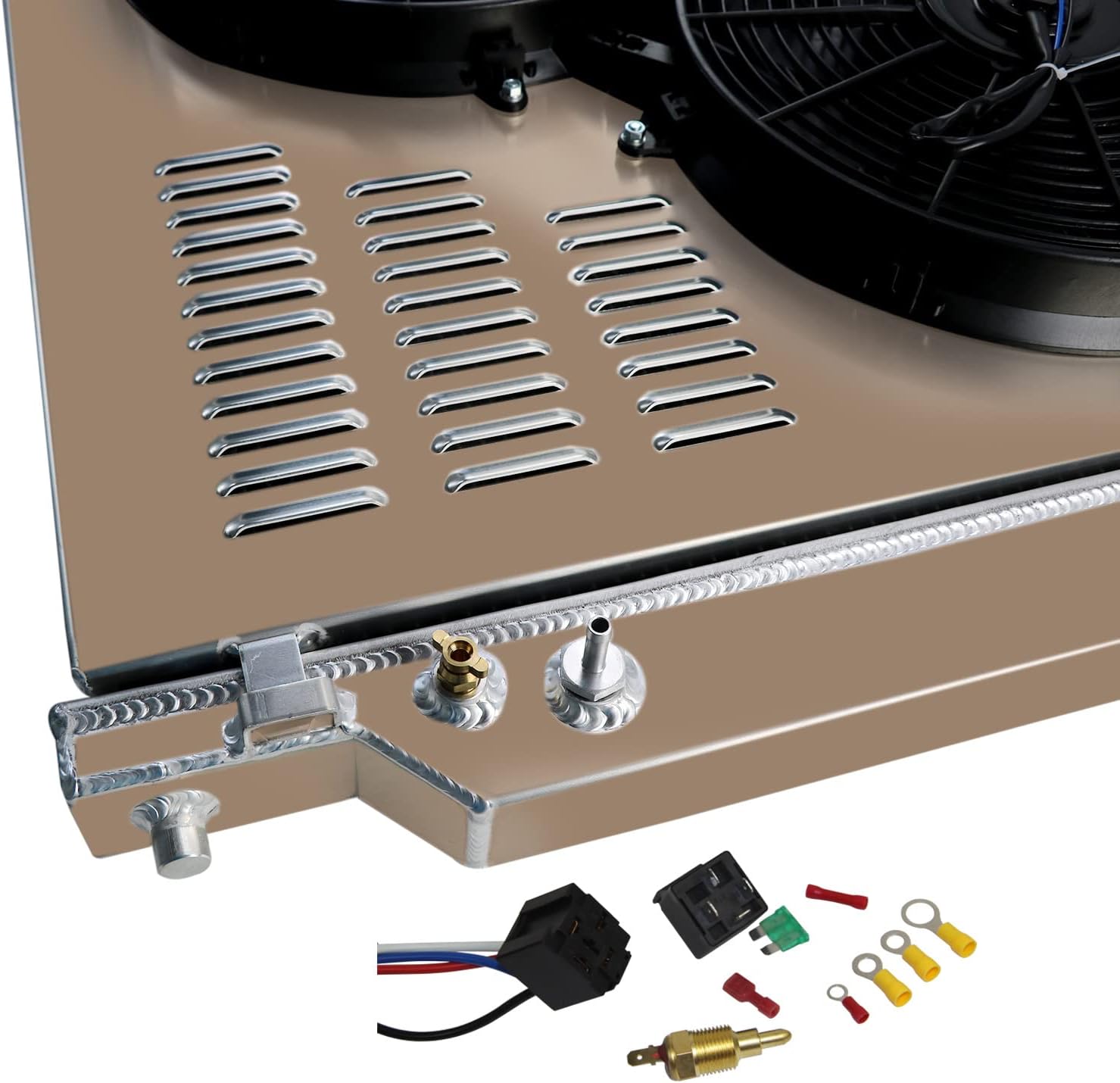 1 Row Aluminum Radiator + Shroud + Fan + Relay Fit 2003-2007 Ford F-250/F-350/F-450 Super Duty 6.0L V8