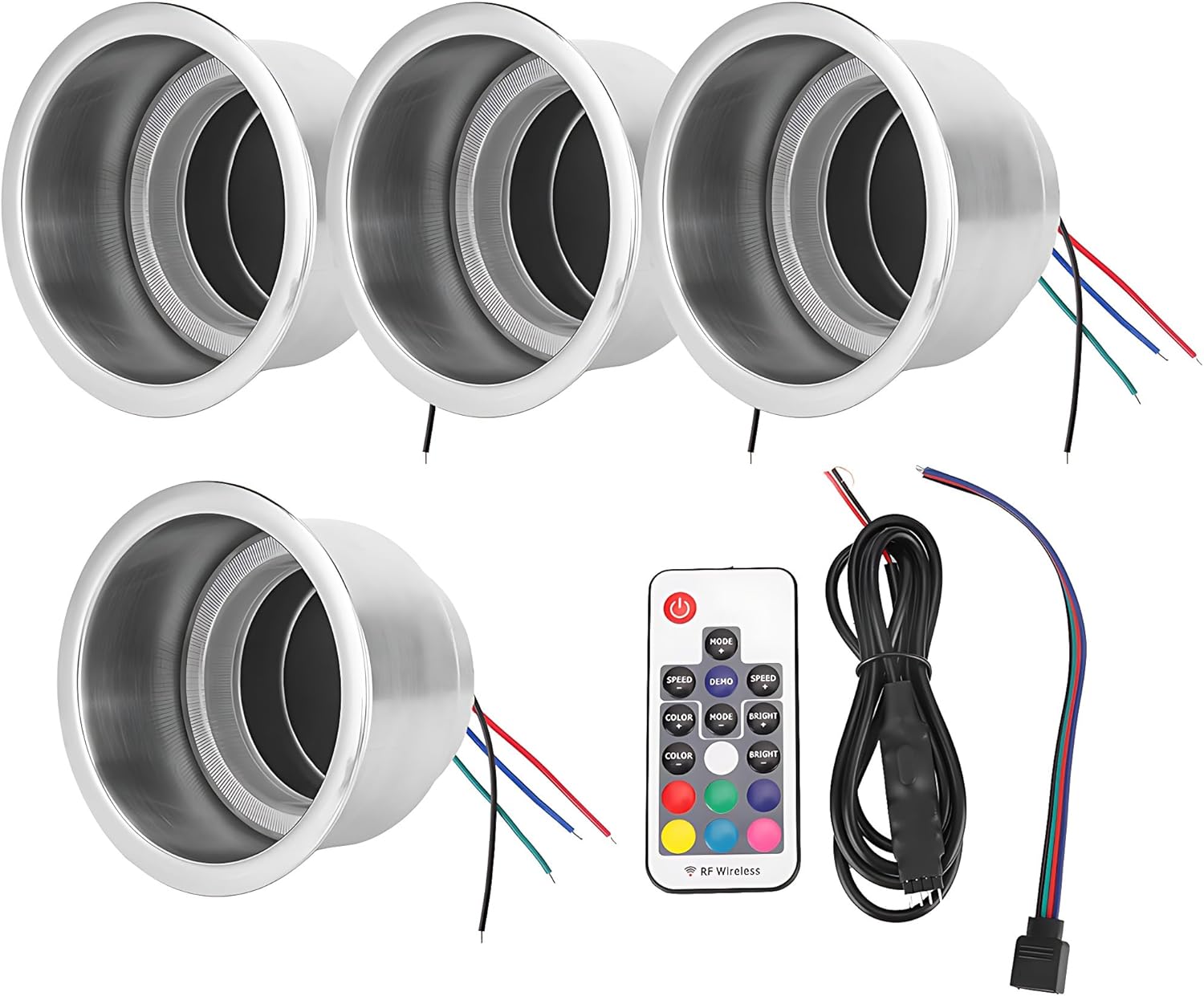 Acouto LED Cup Holders for Car 4pcs DC 12V Stainless Steel RGB LED Car Beverage Bottle Cup Drink Holders with Remote Control for Marine Boat RV Truck
