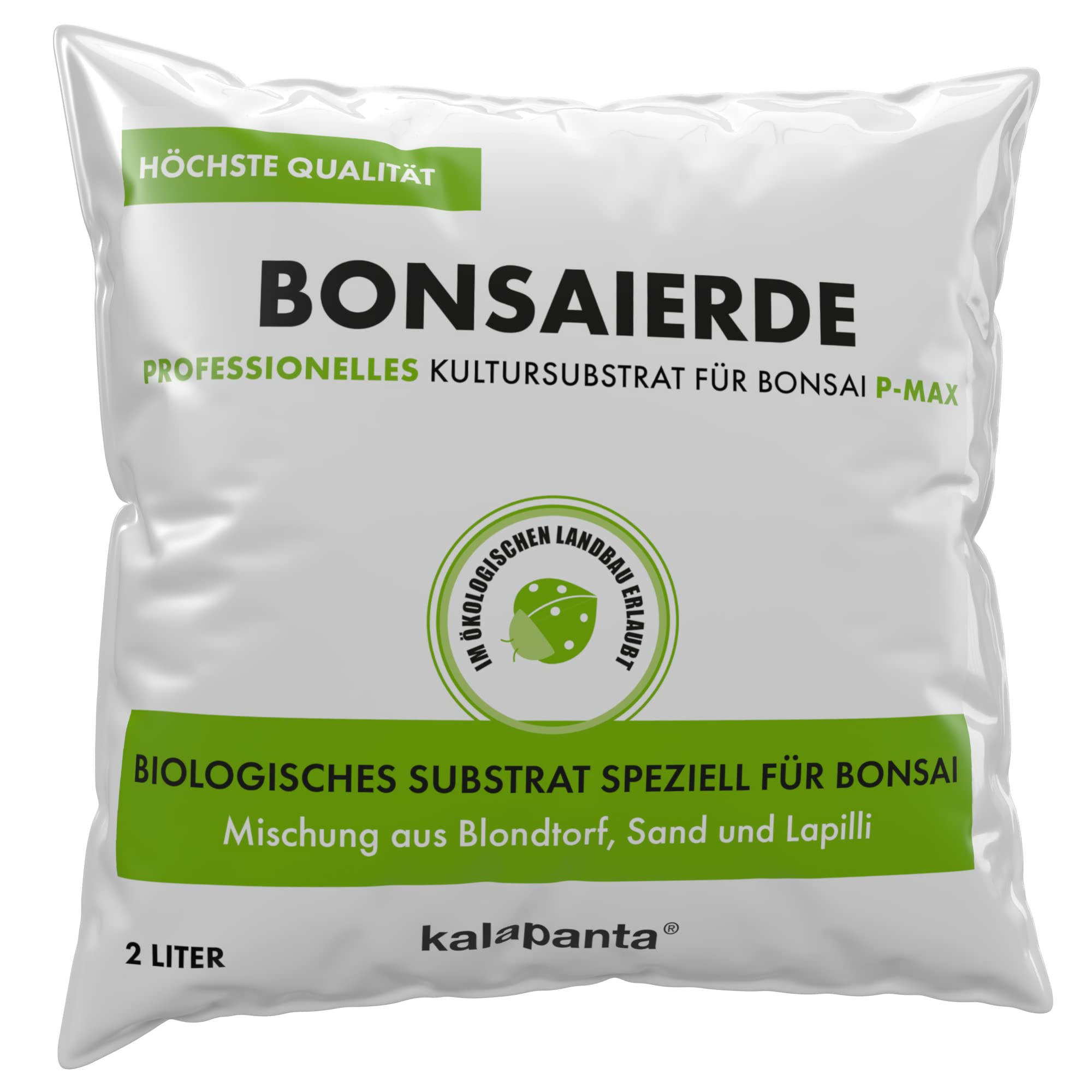 Kalapanta Bonsaierde 2L - Professionelle Mischung aus Blondtorf, Sand, Lapilli | Biologisches, Drainierendes Substrat für Bonsai Schale, Bonsai Erde, Starke Wurzeln