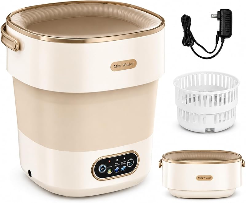 Lavadora portátil, Lavadora plegable mejorada de 13 litros con cesta giratoria | Mini lavadora silenciosa con 3 modos de limpieza; Se pliega hasta 5,7 pulgadas, para ropa interior, ropa de bebé, apartamentos, dormitorios y vehículos recreativos, caqui.