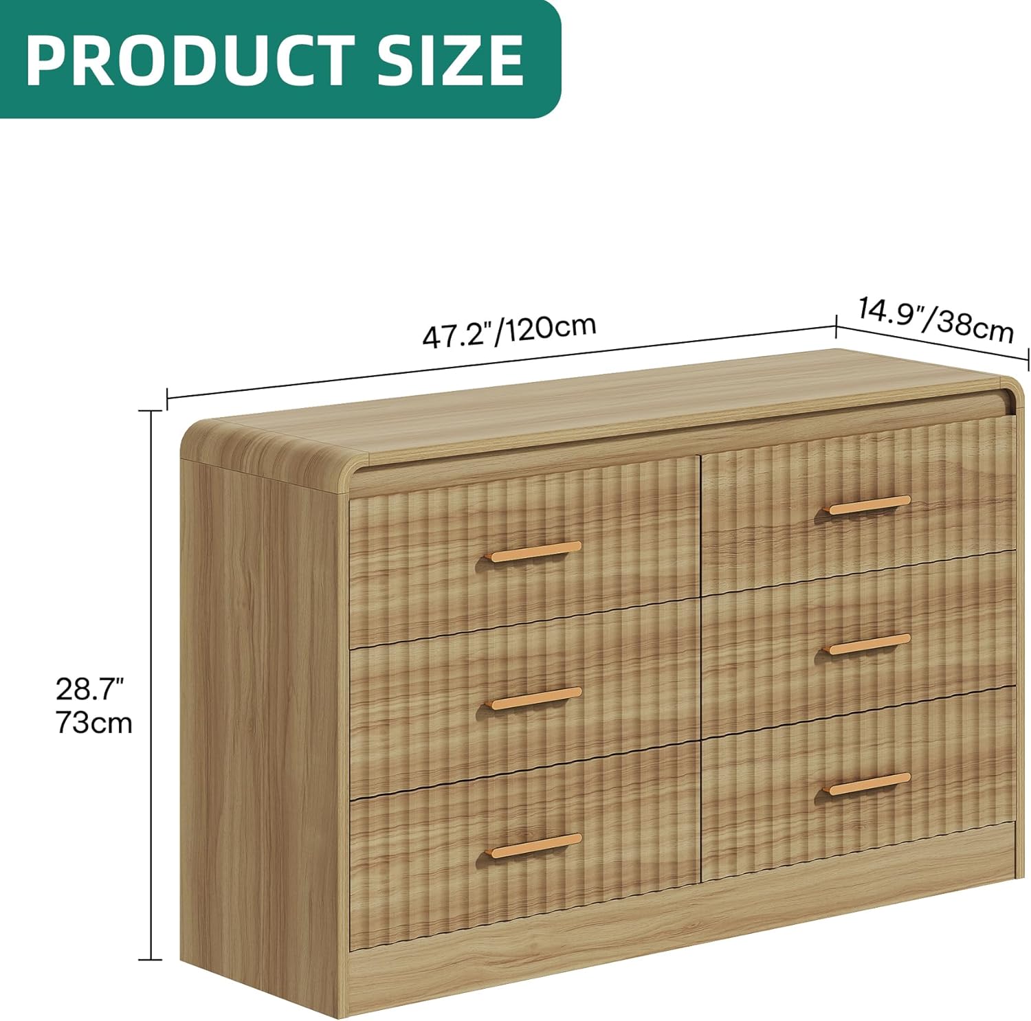 YITAHOME 6-Drawer Dresser with Built-in Power Outlet, Wood TV Stand with 6 Large Drawers & Bar Handles, Dresser Chest of Drawers for Entryway Living Room Hallway, White & Black