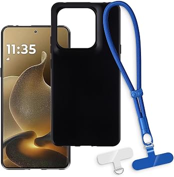 2-in-1 Protective Case and Wrist Strap Compatible with Motorola Moto Signature 5G Phone Cover with Detachable Lanyard, Anti-Slip Anti-lost Grip Handle Black+Blue