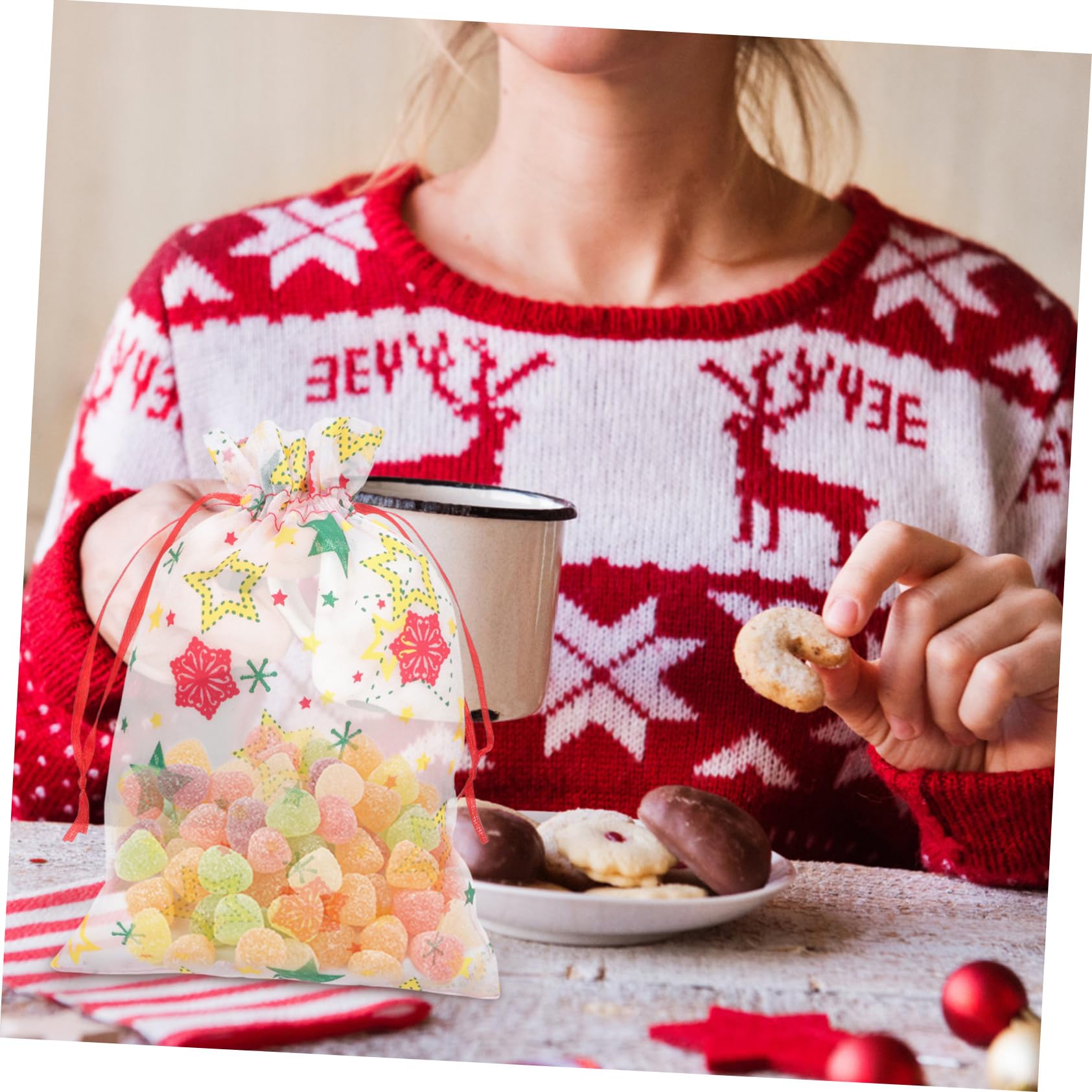 SOLUSTRE 100pezzi Sacchetti Organza Natalizi per Pouches per e Capodanno per Dolci e