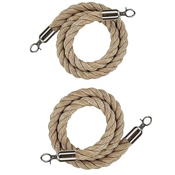 Twisted Stanchion Rope 2 Pack Crowd Control Rope Barrier for Stanchion Posts Queue Pole, with Gold/Silver/Black Clasps, Rural Style for Theaters Grand OpeningsSilver,8ft/245cm