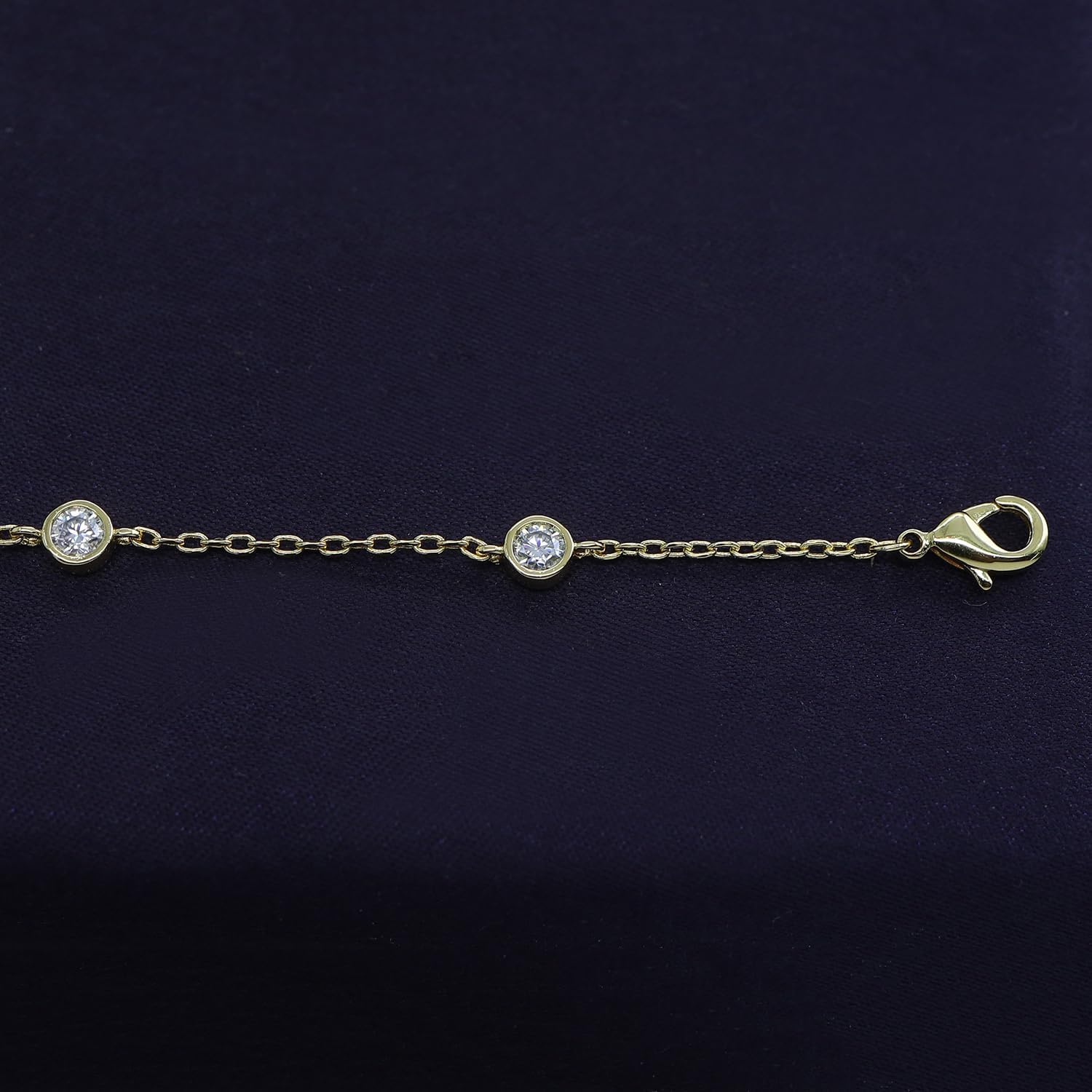 18K Gold Plated Five Stone Station Link Bracelet for Women| 3MM Moissanite Classic Tennis Bracelet | Bezel-Set 6" + 2" Adjustable Chain Bracelet (0.50 Cttw) - Image 5