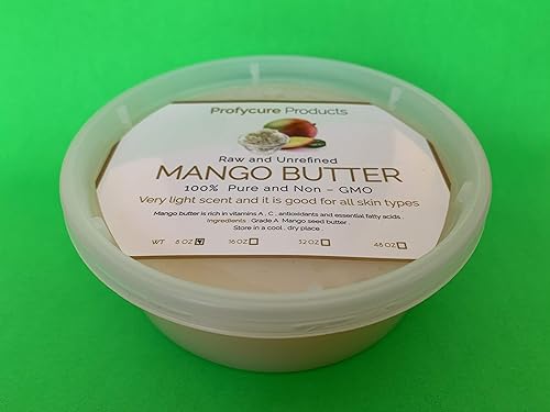 Mantequilla de mango de 8 onzas (12 libra) natural sin refinar pura 100% cruda, hidratante, sin olor, sin hexano, grado premium para una piel suave