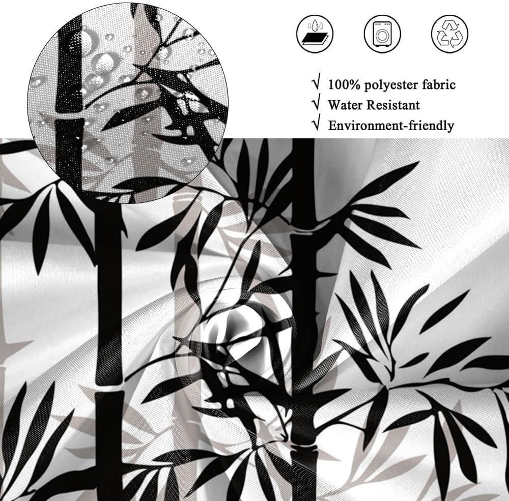 Black White Bamboo Shower Curtain for Bathroom Chinese Ink Painting Bathroom Decor Set Plant Art Aesthetic Japanese Anime Shower Curtains Washable Waterproof Polyester Fabric with Hooks 48x72 Inch image 4