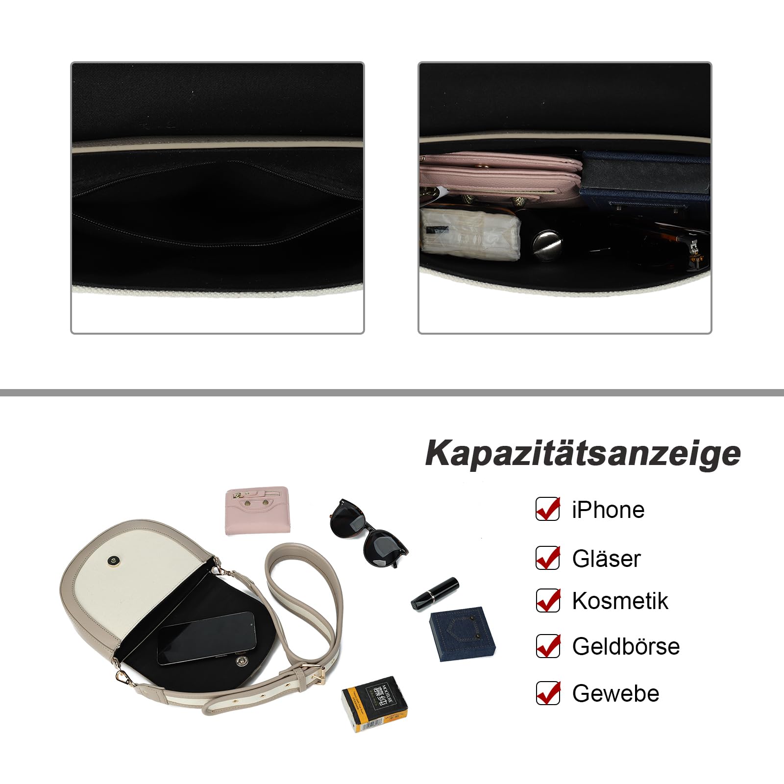 Gladdon Borsa a tracolla da donna, piccola borsa a tracolla, scomparti con cerniera, in paglia/tela e pelle vegana, con tracolla regolabile e rimovibile