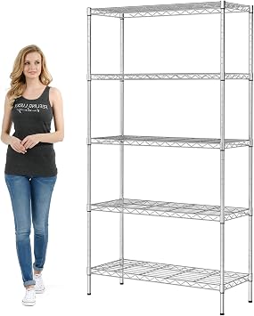 NSF Certified 5-Tier Steel Shelving Unit - 36"x14"x72" Heavy Duty Wire Rack 1250lb Capacity, Adjustable Shelves for Garage, Pantry, Warehouse, Commercial Kitchen Storage Chrome
