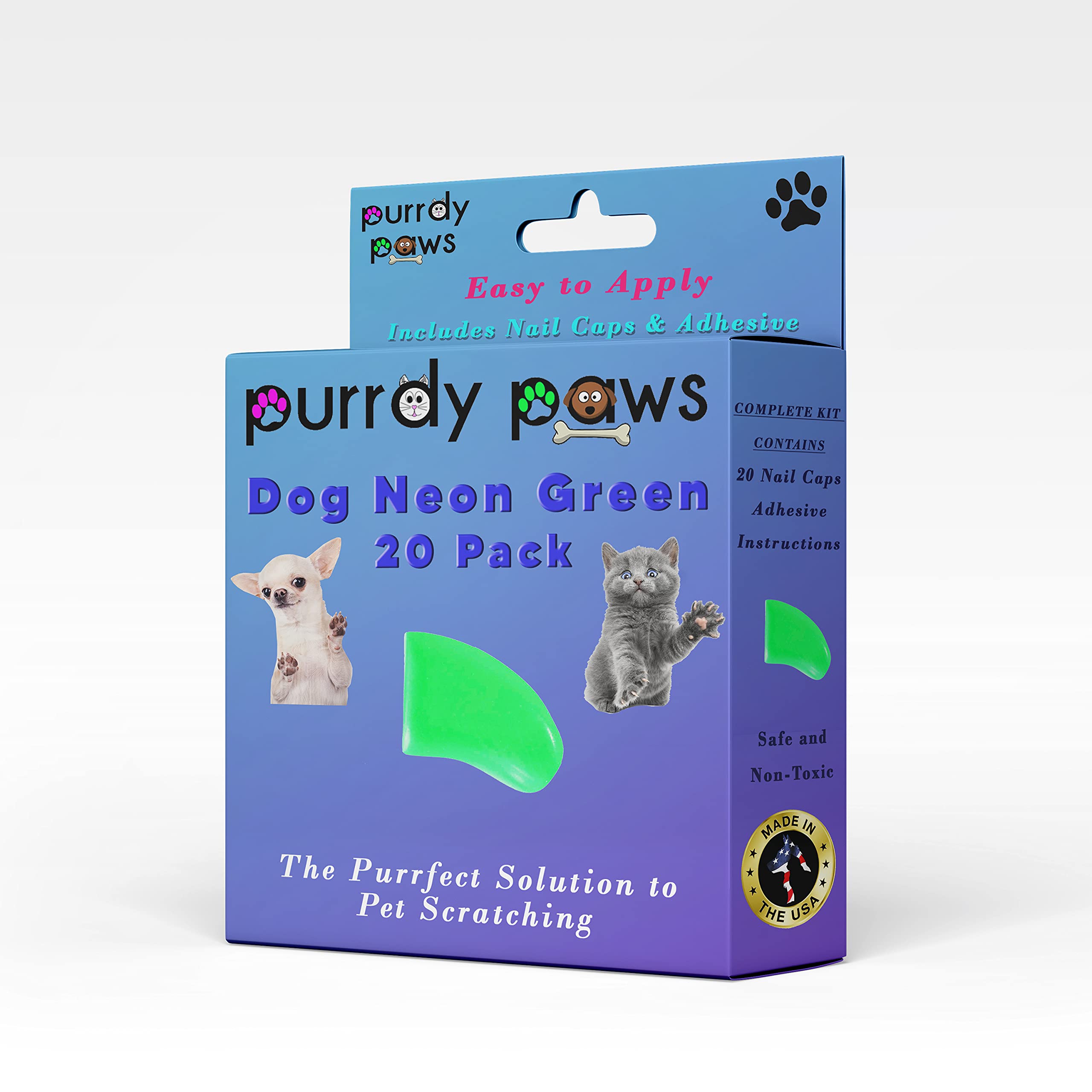 Purrdy Paws Soft Nail Caps for Dog Claws NEON Green Medium