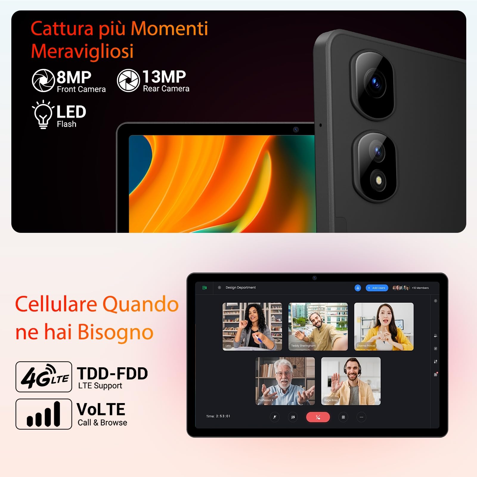 MAXLEGEN Android Tablet Android 15, 11 Pollici 2K FHD (2000x1200), 36GB+256GB/1TB TF, 4G LTE SIM+5G WiFi, Octa-Core, 9580mAh, 13MP, GPS, Tastiera/Mouse/Penna/Case Inclusa